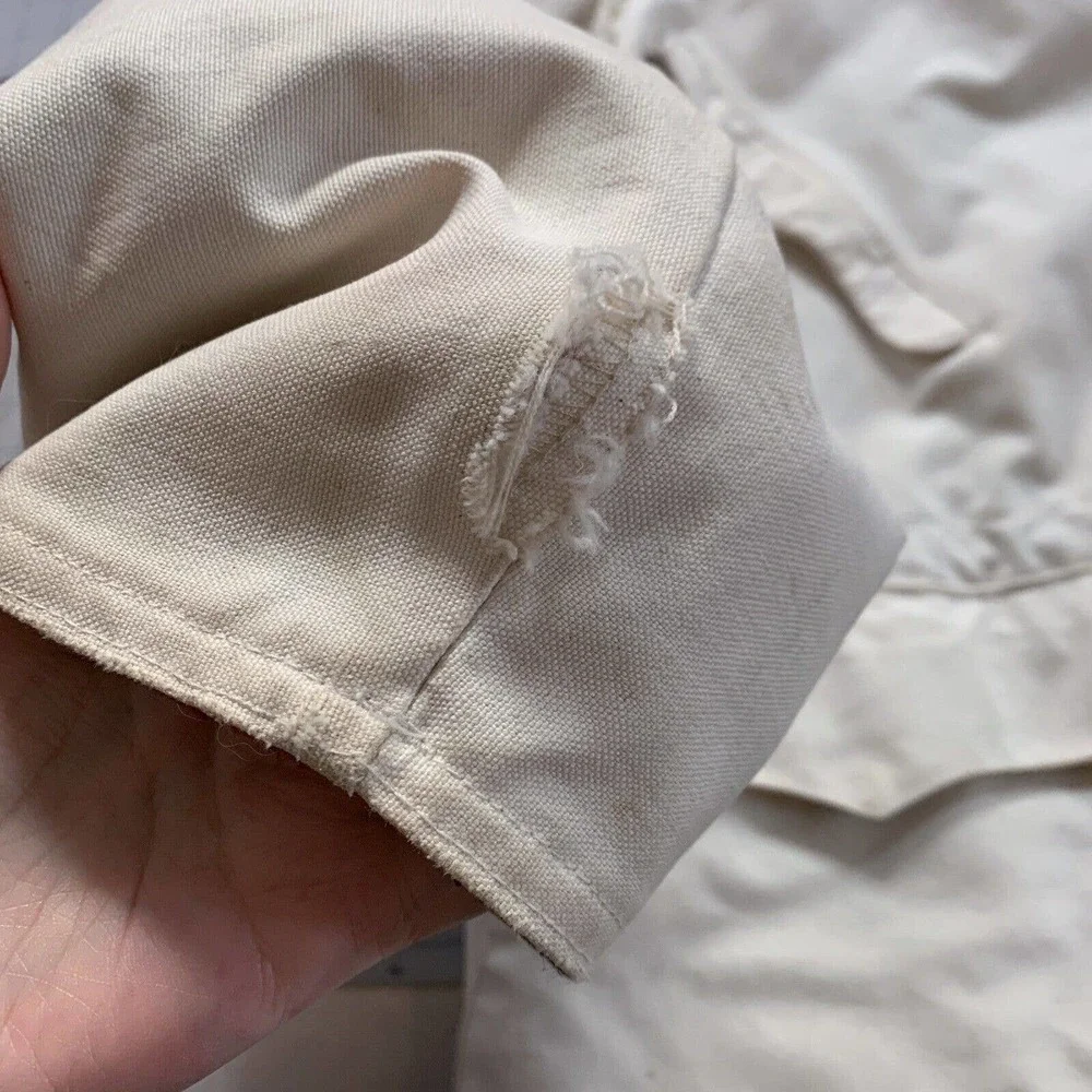 Vintage Schaefer Outfitter Khaki Navajo Made WY Canvas Blanket Lined Coat XL - Picture 8 of 8